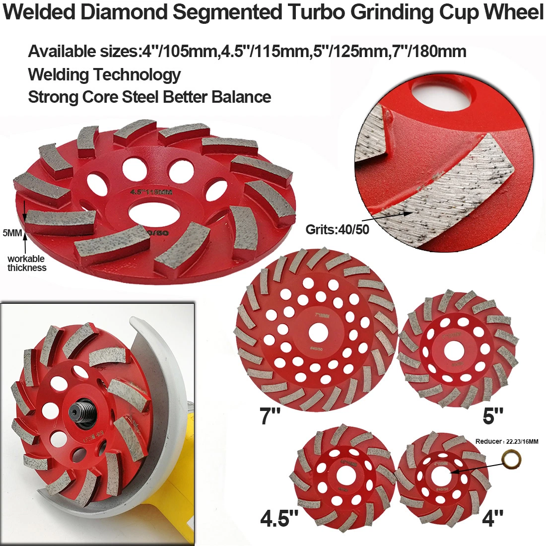 Welded Diamond Segmented Turbo Grinding Cup Wheel for Concrete