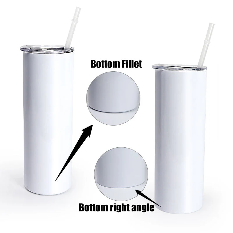 Ublimation White Double Walled Stainless Steel Flat Bottom Tumbler with Straw