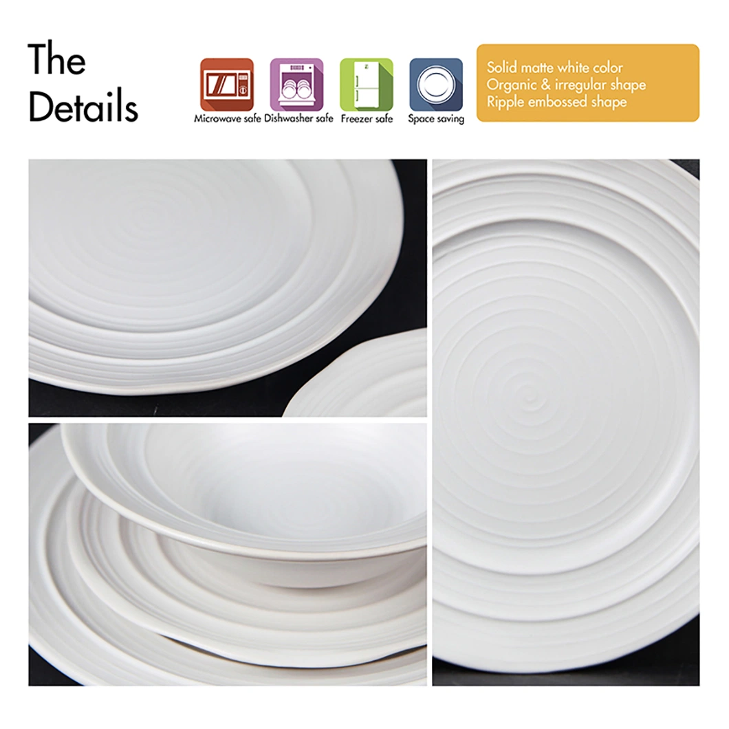 China Dinnerware Restaurante Louça 12PCS prato em relevo definir conjuntos de jantar orgânico de cerâmica de jantar