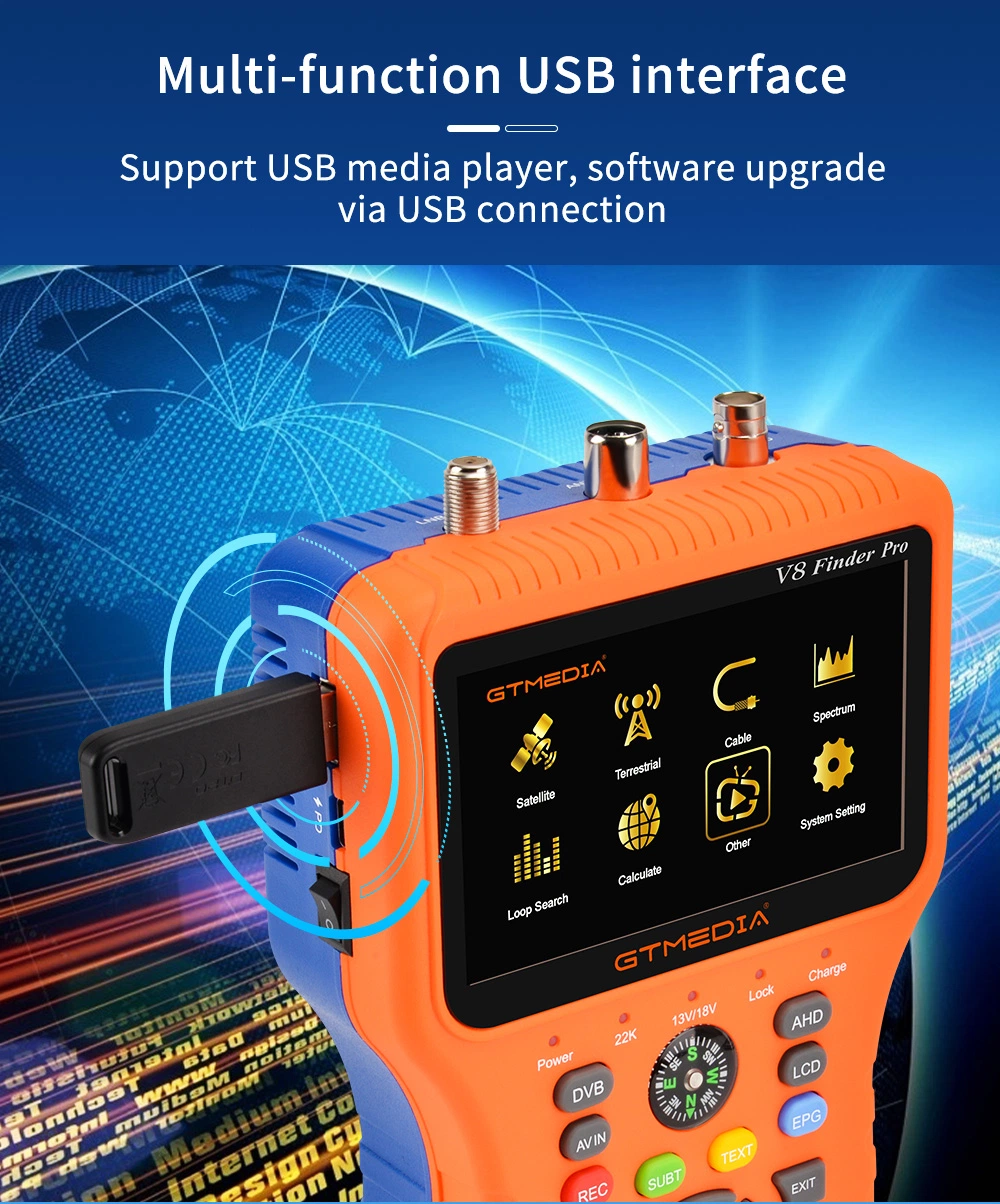 Gtmedia V8 Finder PRO DVB-S2X/S2/S/T2/T/C Combo Finder Meter H. 265 AHD V8finder DVB-S2X Satellite Finder Meter