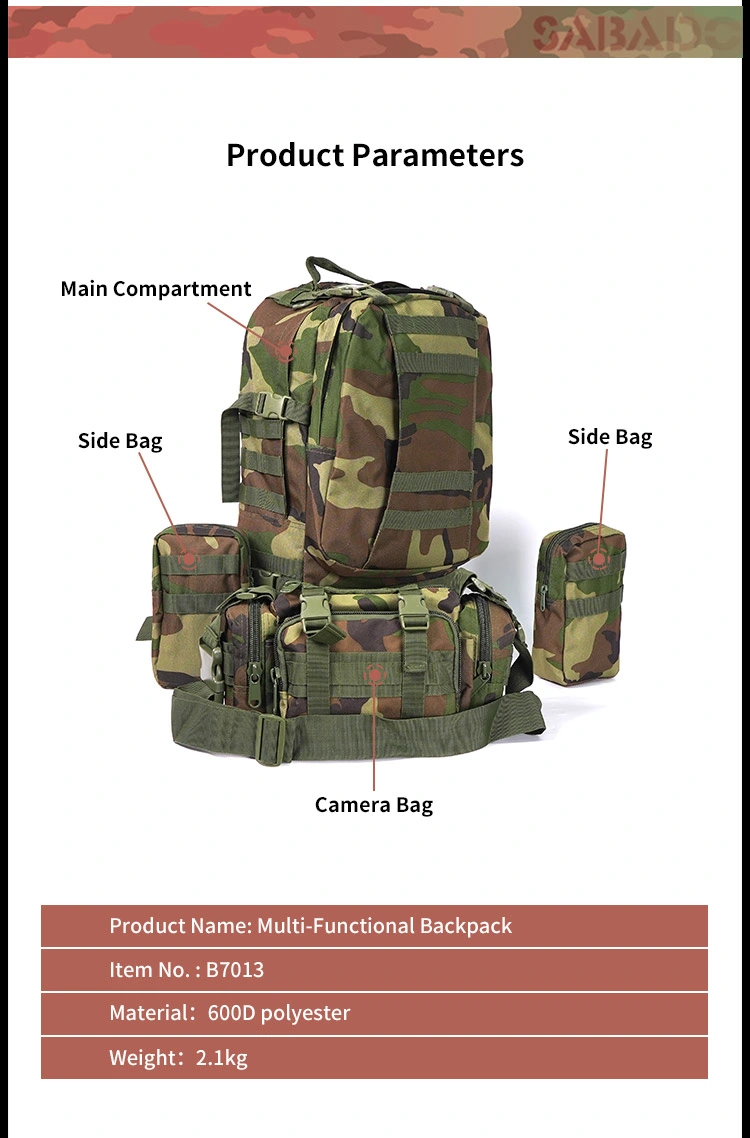 Sabado Custom Large Capacity 600d Polyester Outdoor Military Style Bag Outdoor Luggage Pack Combat Rucksack Tactical Backpack