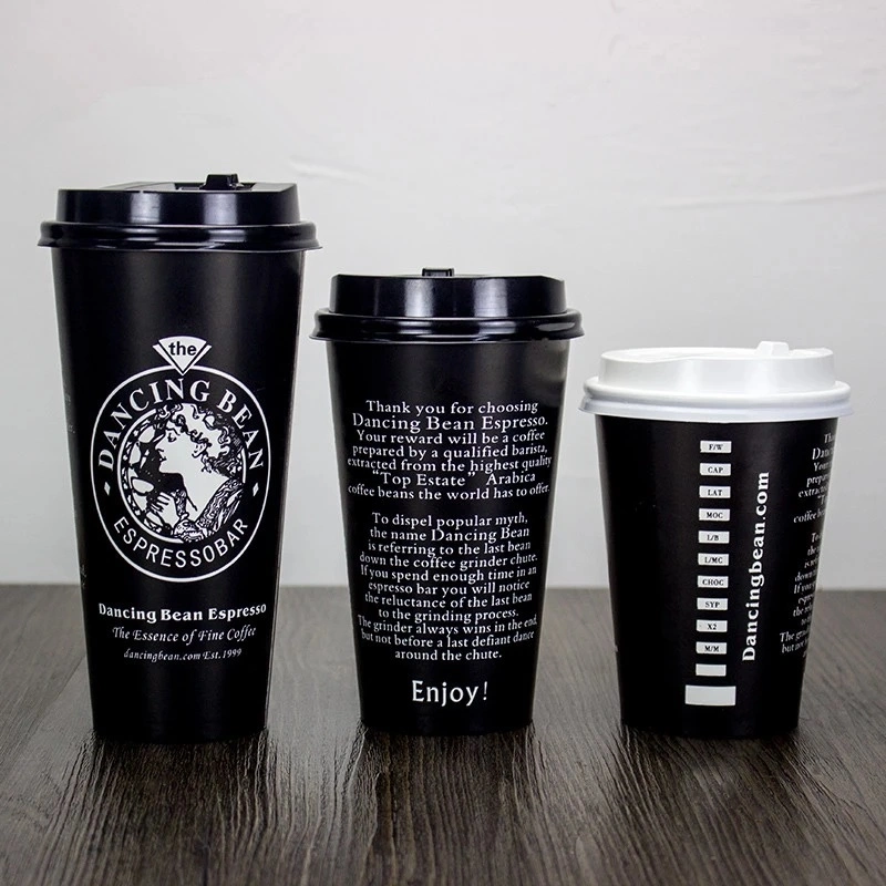 4 8 12 16 20 Oz Caneca de Papel Descartável Personalizada Atacado Única Dupla Parede Ondulada Copo de Bebida Bubble Boba Leite Chá Café para Bebidas Quentes e Frias com Tampas