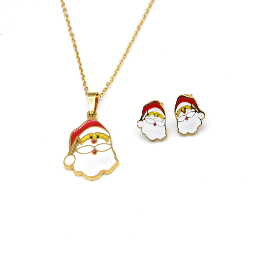 Christmas Collection Santa Claus Necklace and Earrings Claus Enamel Jewelry Set for Ladies