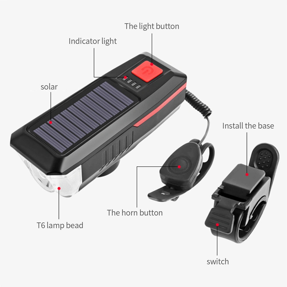 USB قابلة لإعادة الشحن دراجة بقدرة 250 مترًا ذات ضوء أمامي Solar IPX4 Mountain Bike مصباح إطار LED الخاص بركوب الدراجة