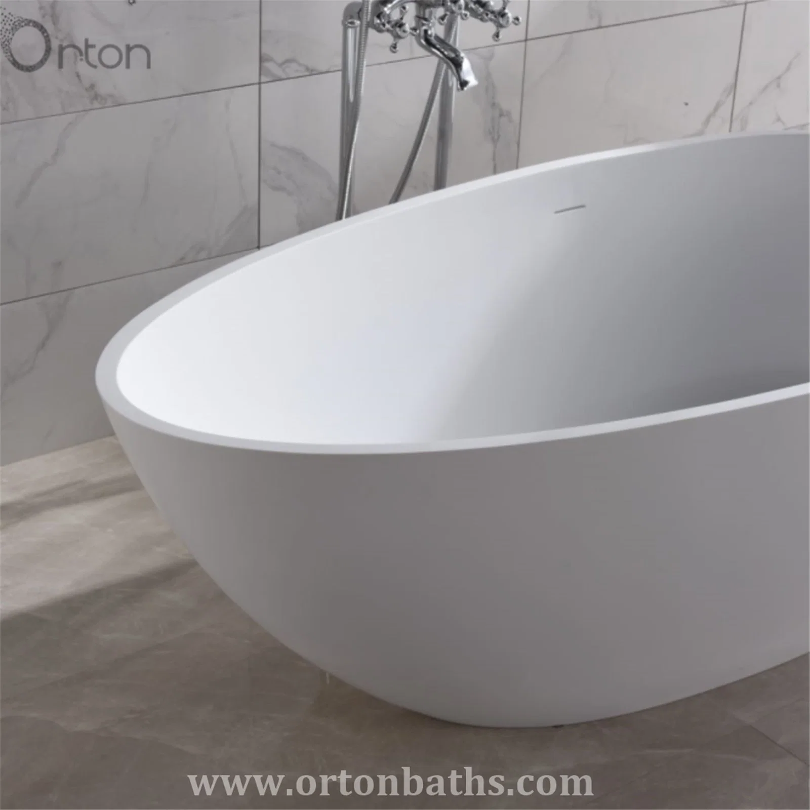 Oval Modern Sanitary Ware Bathroom Furniture Solid Surface Bathtub for Dubai Market