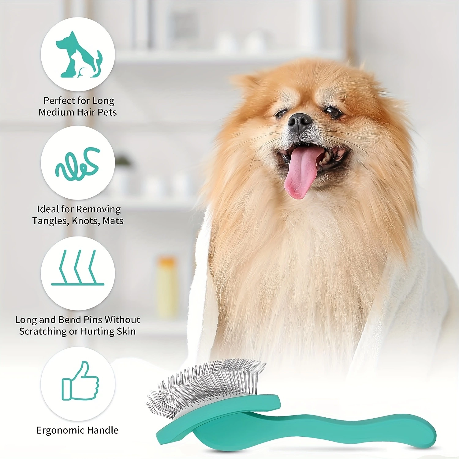 Manche en bois Petdom fil Brosse de toilettage pour animaux de compagnie Self-Cleaning axe long imperméable Brosse pour chiens et chats peigne en acier inoxydable de chien