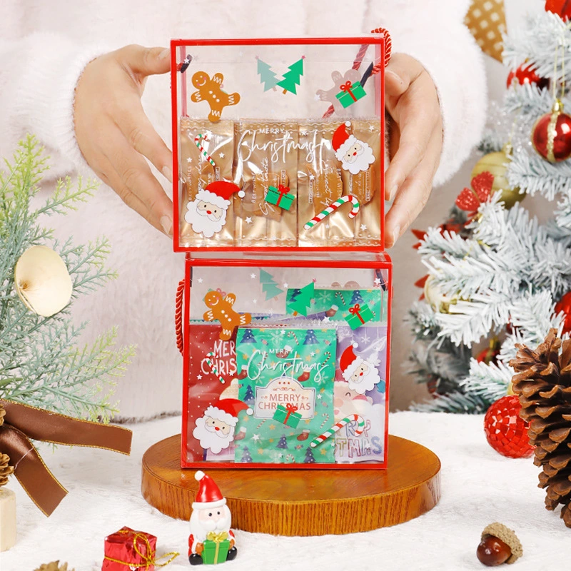 Custom Pet/PVC Plastic Christmas Snack Candy Packaging Box with Handle