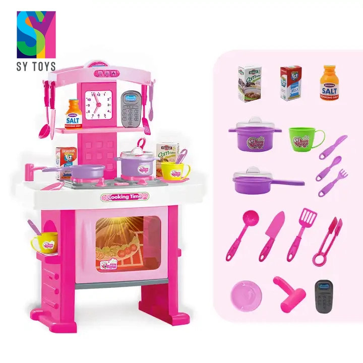 Sy Wholesale Educational Pretend Play Toys with Oven Children's Small Pot Knife and Fork Plastic Big Kitchen Set Cocina De Juguete