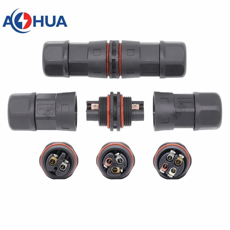 M23 Power Cord Waterproof Cable Connector L Type 2 Way Screw Fixing Type Connector Wire and Cable Middle Terminal 2 Core 4.0mm Sqm High Current 35A Connector