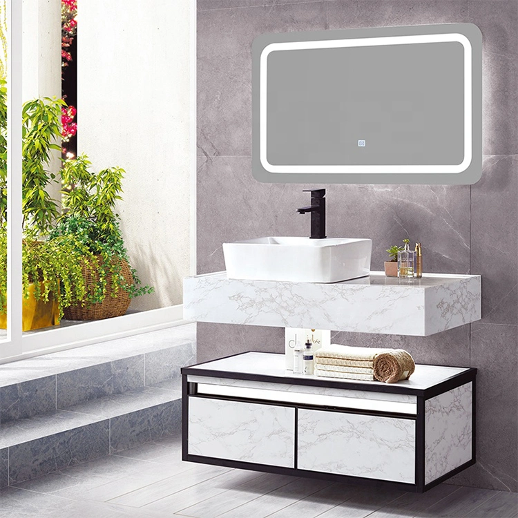 Muebles de baño de lujo de luz LED de diseño del armario de baño blanco espejo vanidad