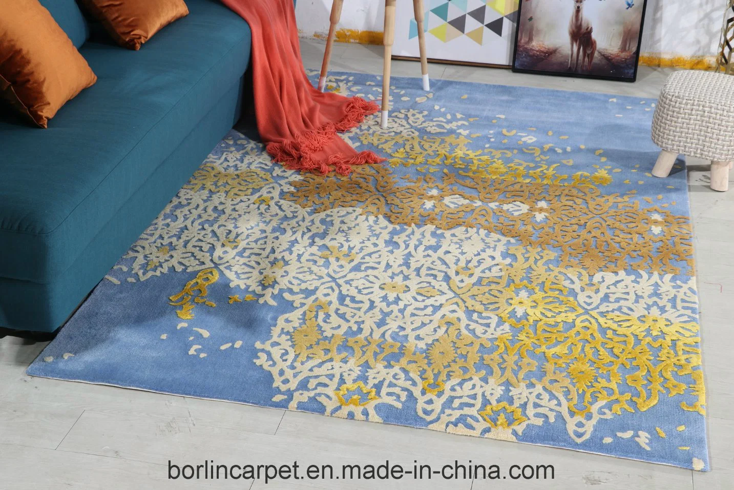 Bamboo Silk Carpet and Rug 9'*12'blue and Yellow