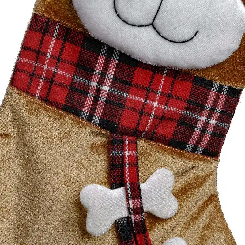 Pet Christmas Stockings Decorations Hanging Ornaments with 3D Doggie Face