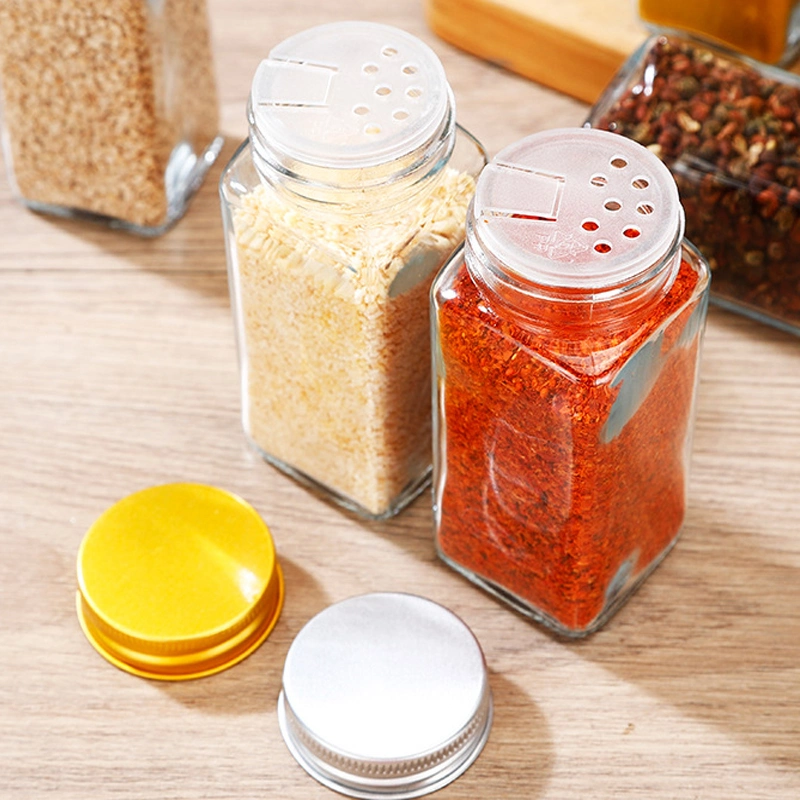 4 Oz 120ml Clear Square Glass Spice Jar Glass Bottles for Salt Pepper Seasoning Storage with Shaker Tops Silver Metal Lid