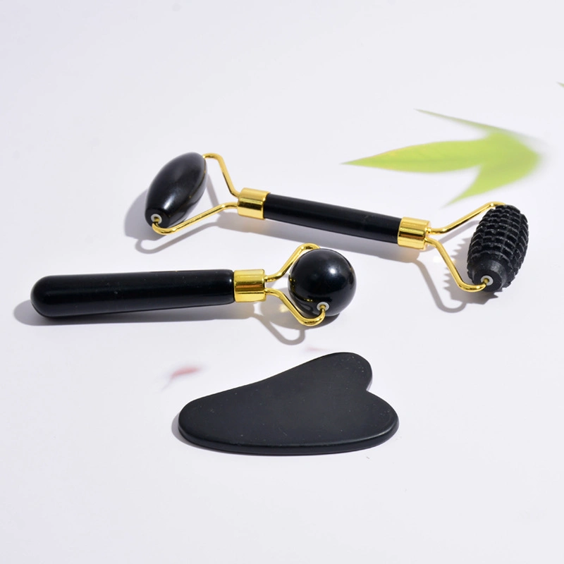 Custom Facial Black Jade Roller Facial Anti-Aging Gua Sha Massager Set