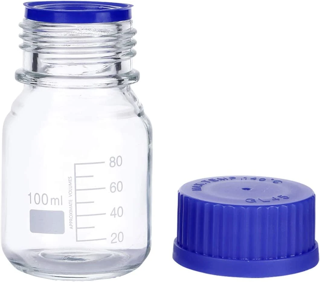 Factory Price Laboratory Round Bottom Blue Screw Cork Glass Media Storage Reagent Bottle