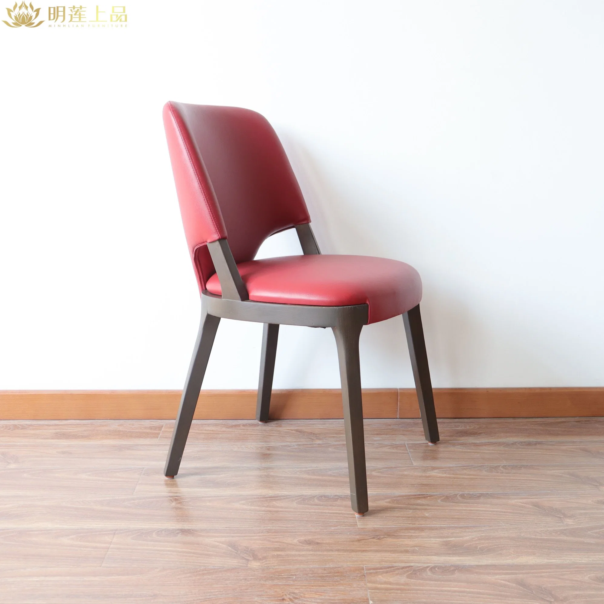 Modern Design Red PU Leather Upholstered Restaurant Chair Dining Room Furniture Home Furniture Solid Wood Wooden Chair