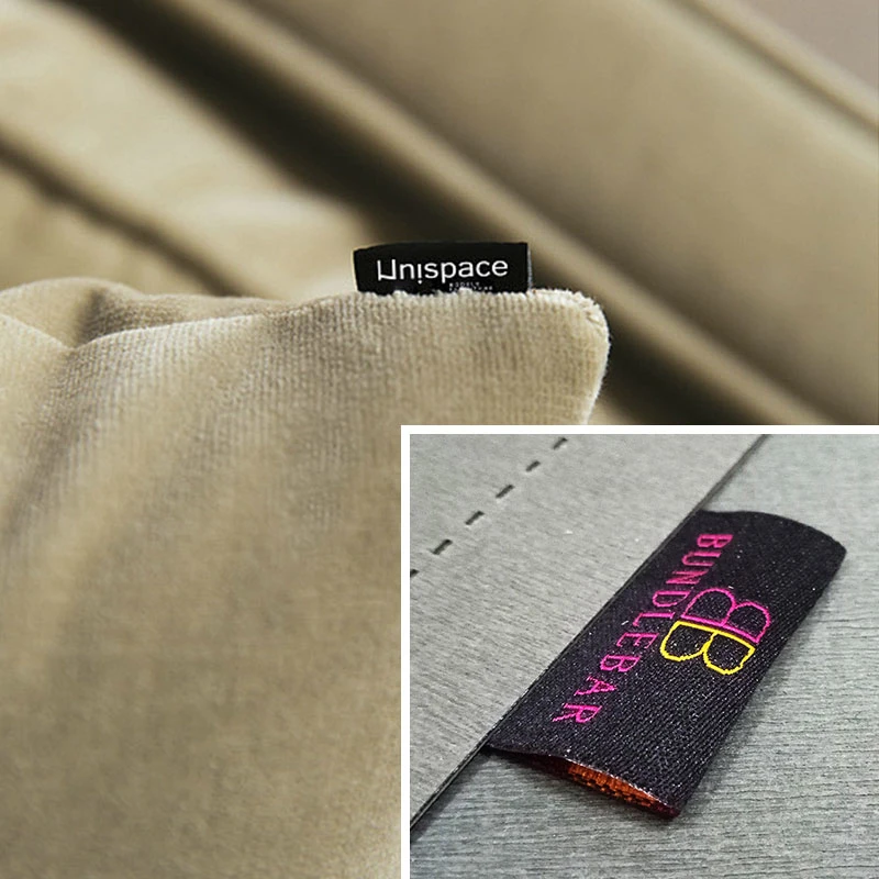 Custom Silicone Polyester Satin Woven Tag Logo Label for Fashion Garment Clothes Bags Shoes Hats