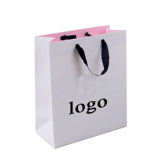 Cardboard Gift Shopping Packaging Paper Bags with Ribbon Handle