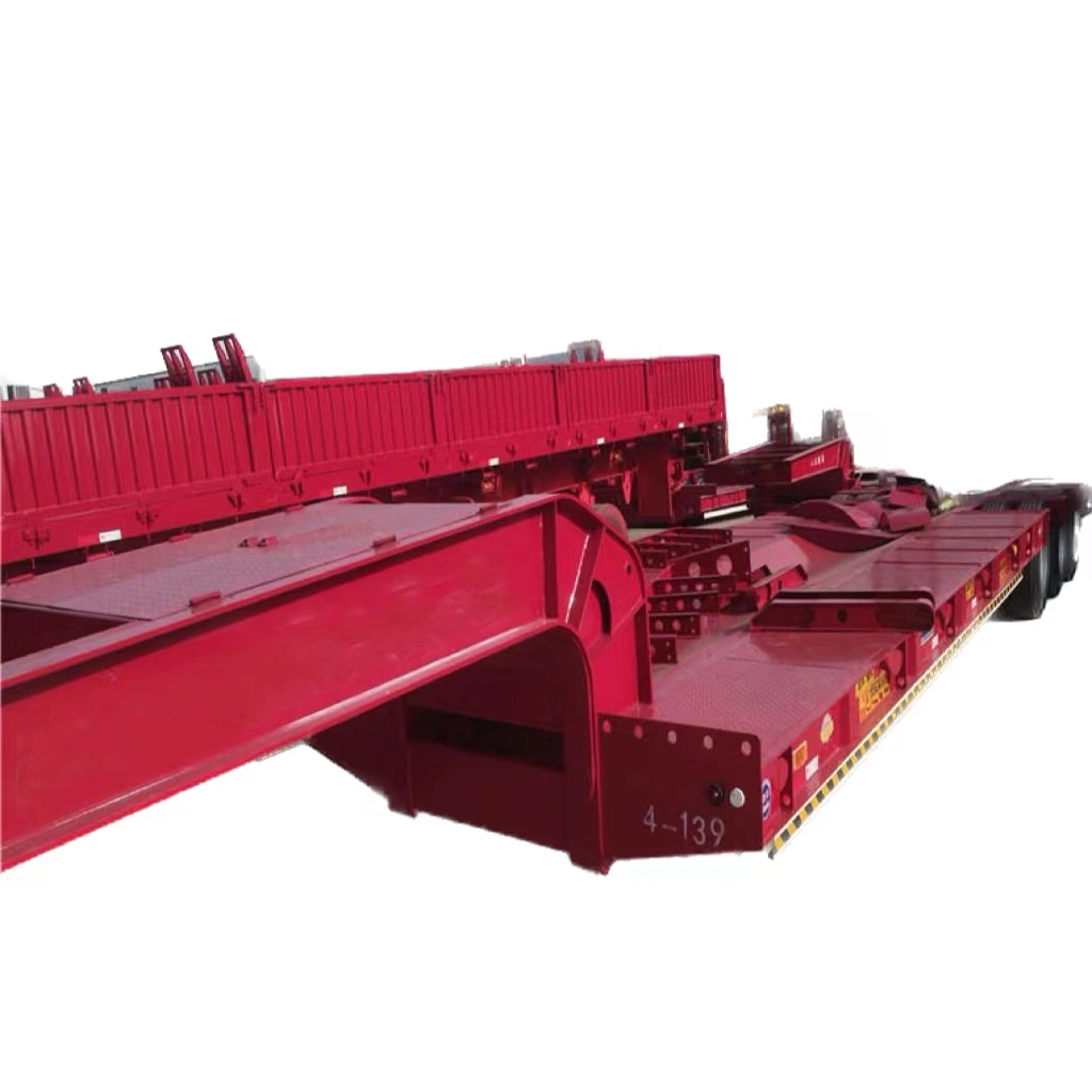 3/4/5 Axles 50 80tons Steering Extendable Drop 4 Axle 16m Low Bed Low Bed Semi Truck Trailer