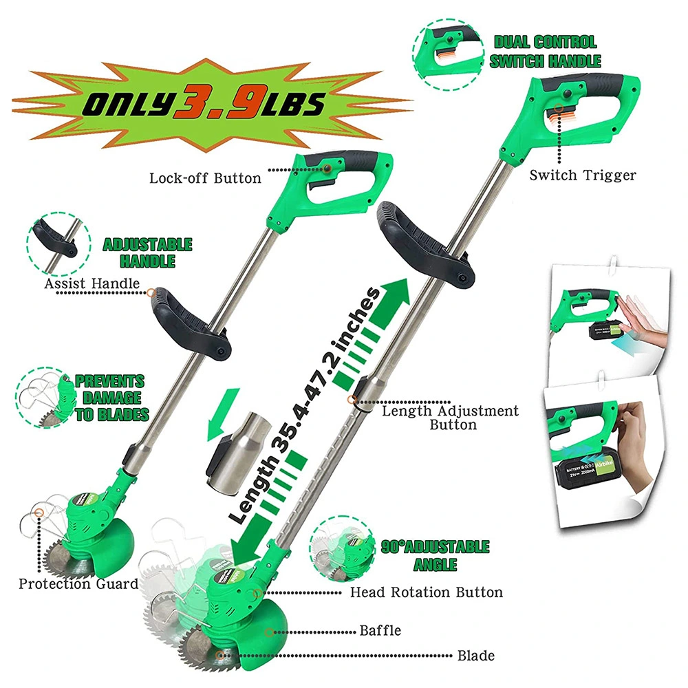 Aparador de relva eléctrico do motor sem escovas 12V Cordless Weed Eater Cortador de escova da Bateria