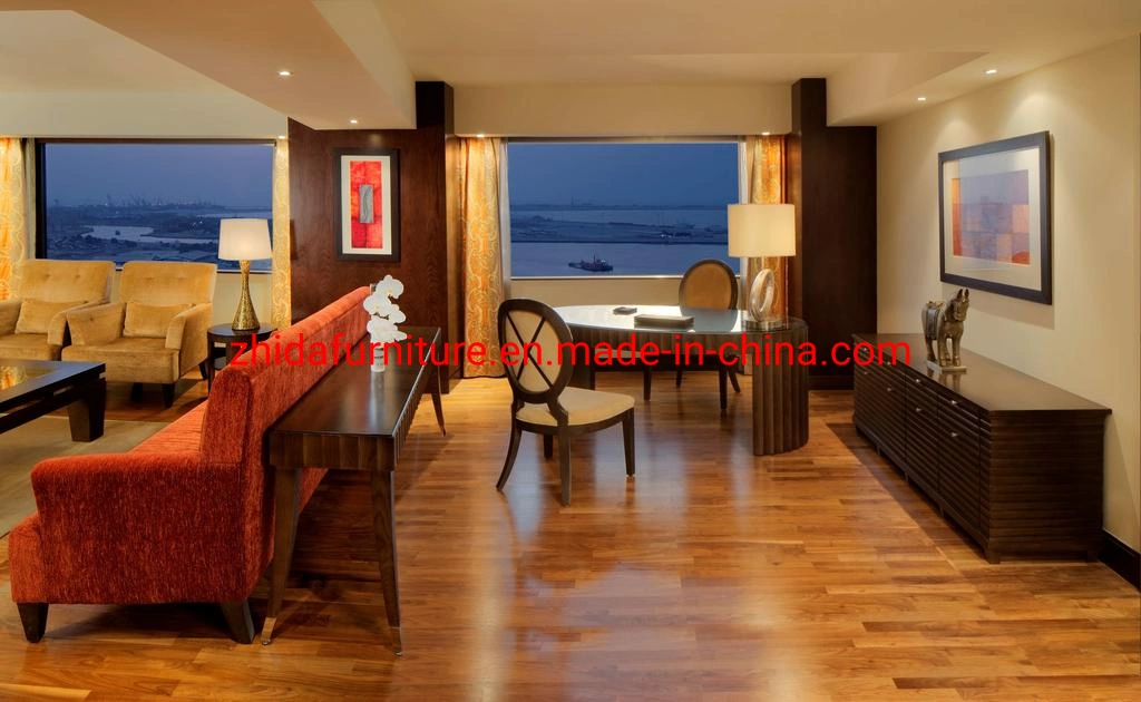 Hôtel moderne de haute qualité fait sur mesure appartement chambre à coucher Mobilier de salle de séjour Meubles en bois Set Lit King Size avec chaise de loisirs