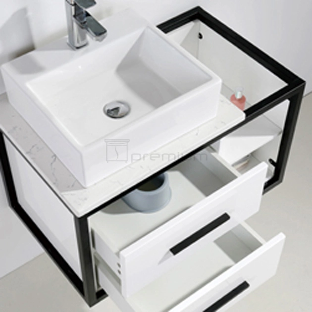 Spv-2025 Vanity Unit for Bathroom Italian Design Modern Wall Mounted Cabinet Furniture Ceramic Basin White Bathroom Vanity for European Distribution Furniture