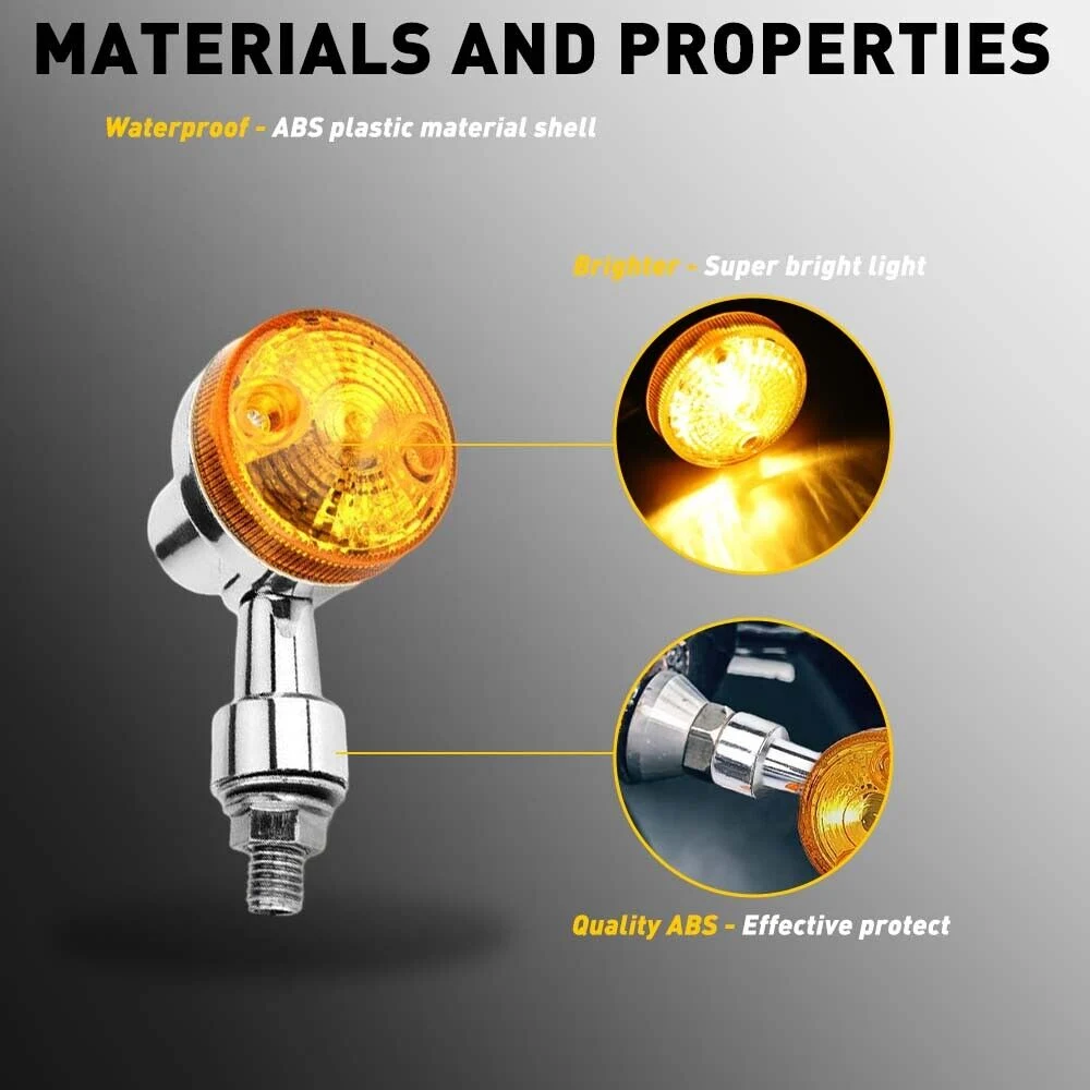 Motorcycle Turn Signals Blinker Light Brake Light Indicator Light with Chrome Amber