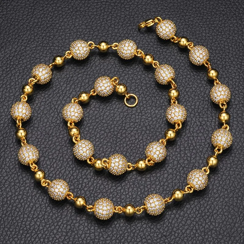 New Design Chain 10mm Iced out Bead Chain Necklace 18K Gold Plated Brass Aaaaa CZ Diamond Wholesale Fashion Jewelry