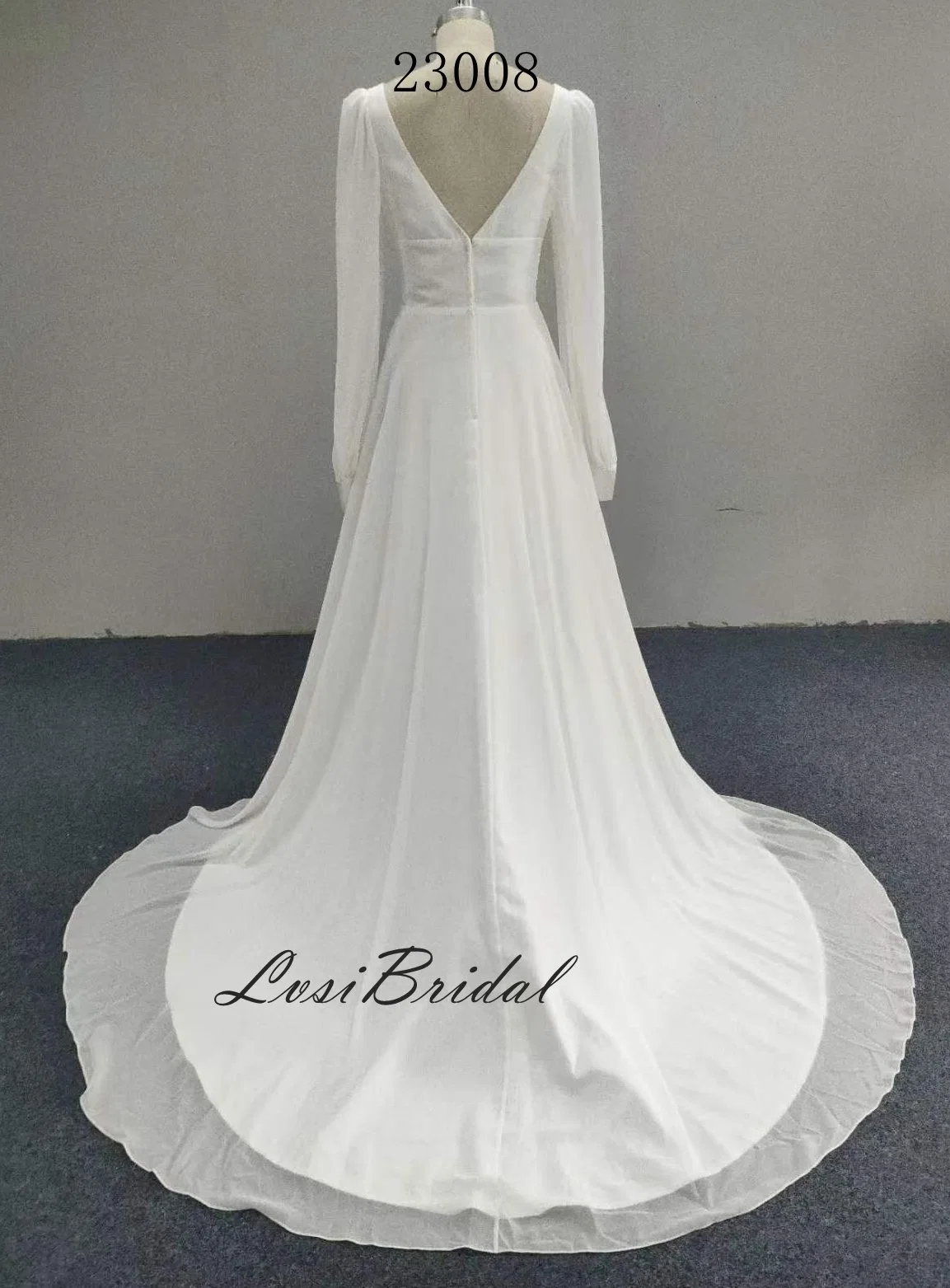 23008 V Neckline Plain Chiffon Fabric Wedding Dress with A-Line Skirt Dress Evening Dress Foreign Trade Simple Style