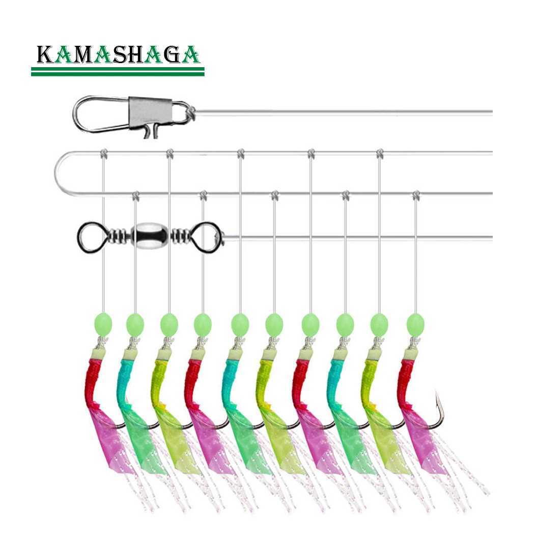 Lotus 3 Farben Simulierte Fischleder Sabiki Haken 7#-15# mit Snap und Swivel für Süßwasser-Salzwasser Angeln Köder, Angeln Haken Rigs