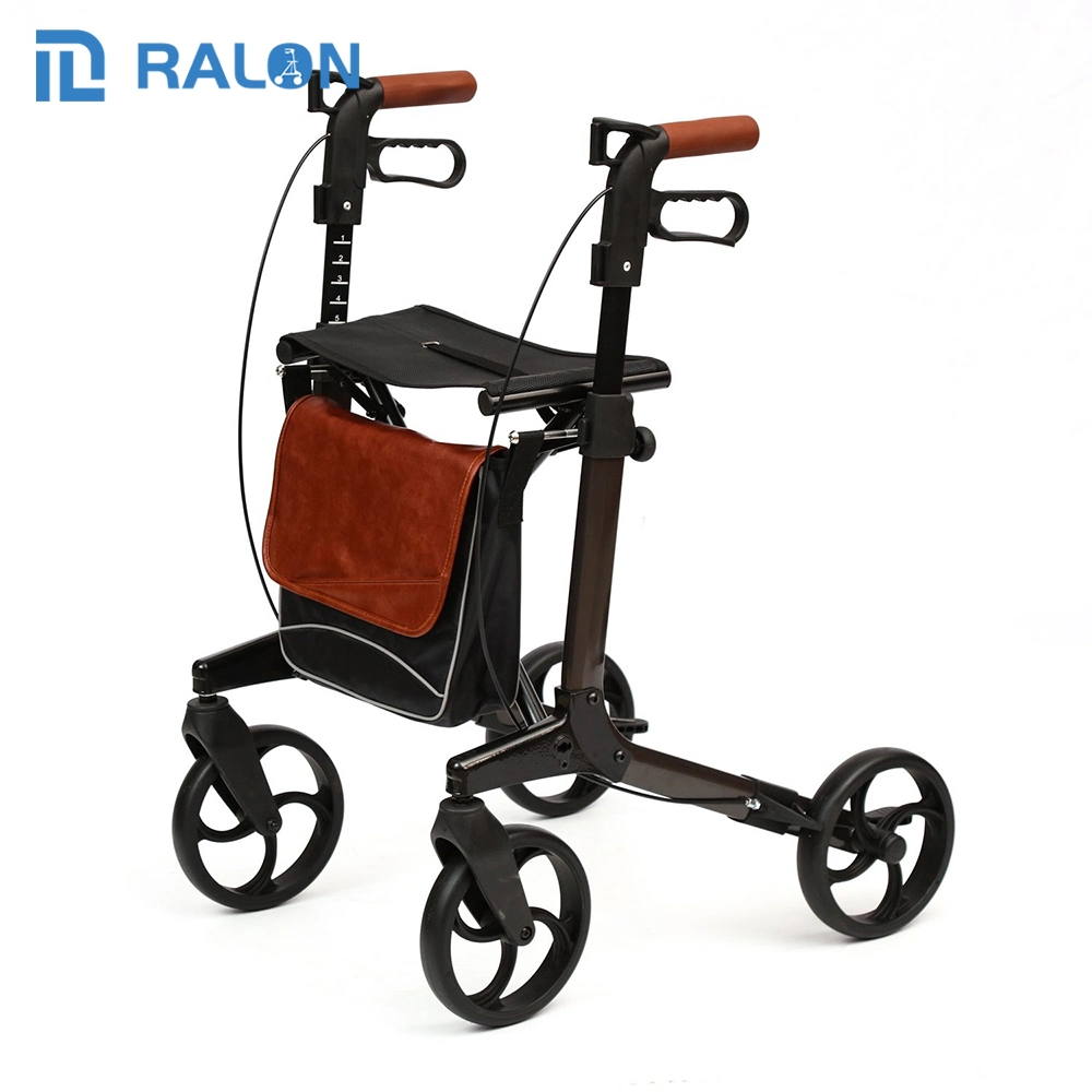 China Wholesale/Supplier Comfortable Non-Slip Stable 4 Wheel Aluminum Folding Rollator Walker