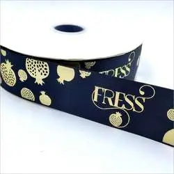 Custom Printed Wholesale/Supplier Logo Wedding Decoration 1 Inch 2inch Gold Logo Black Satin Ribbon Wholesale/Supplier