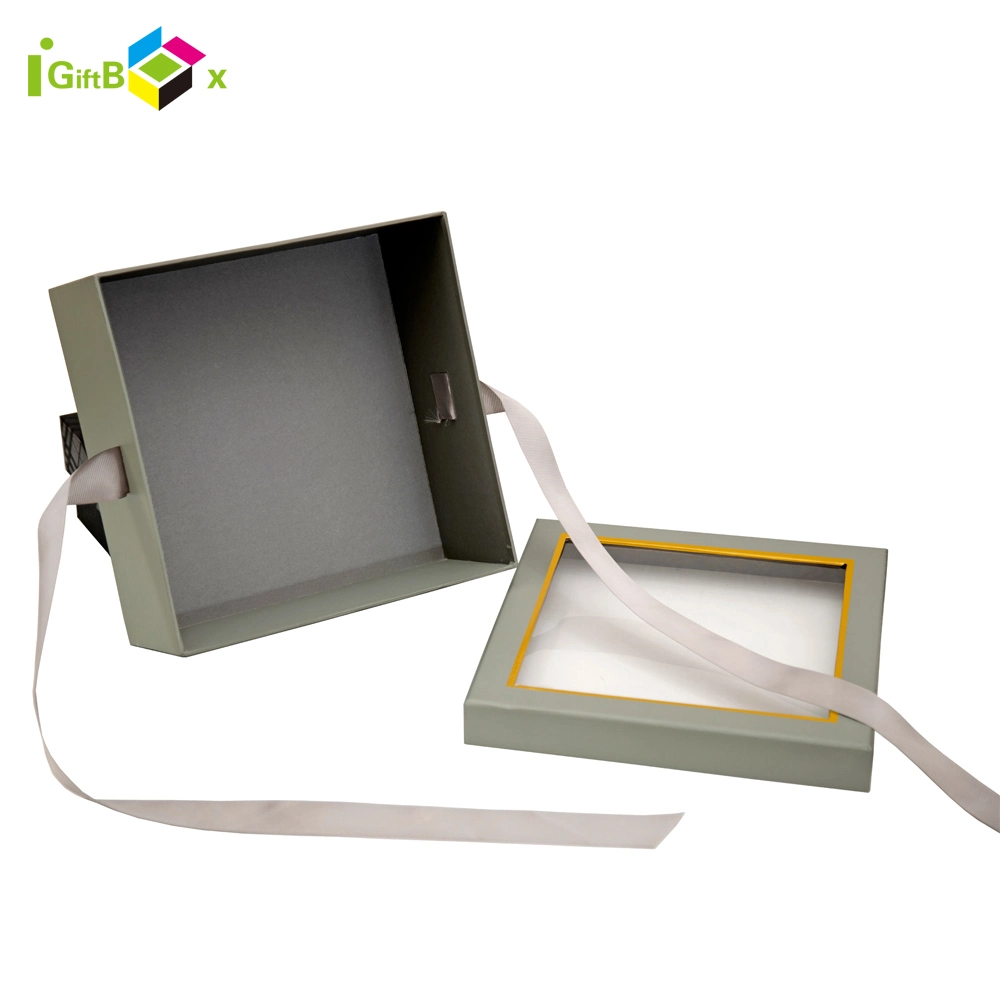 Custom Lid and Base Gift Paper Cardboard Packaging Box with Window Clear Plastic PVC