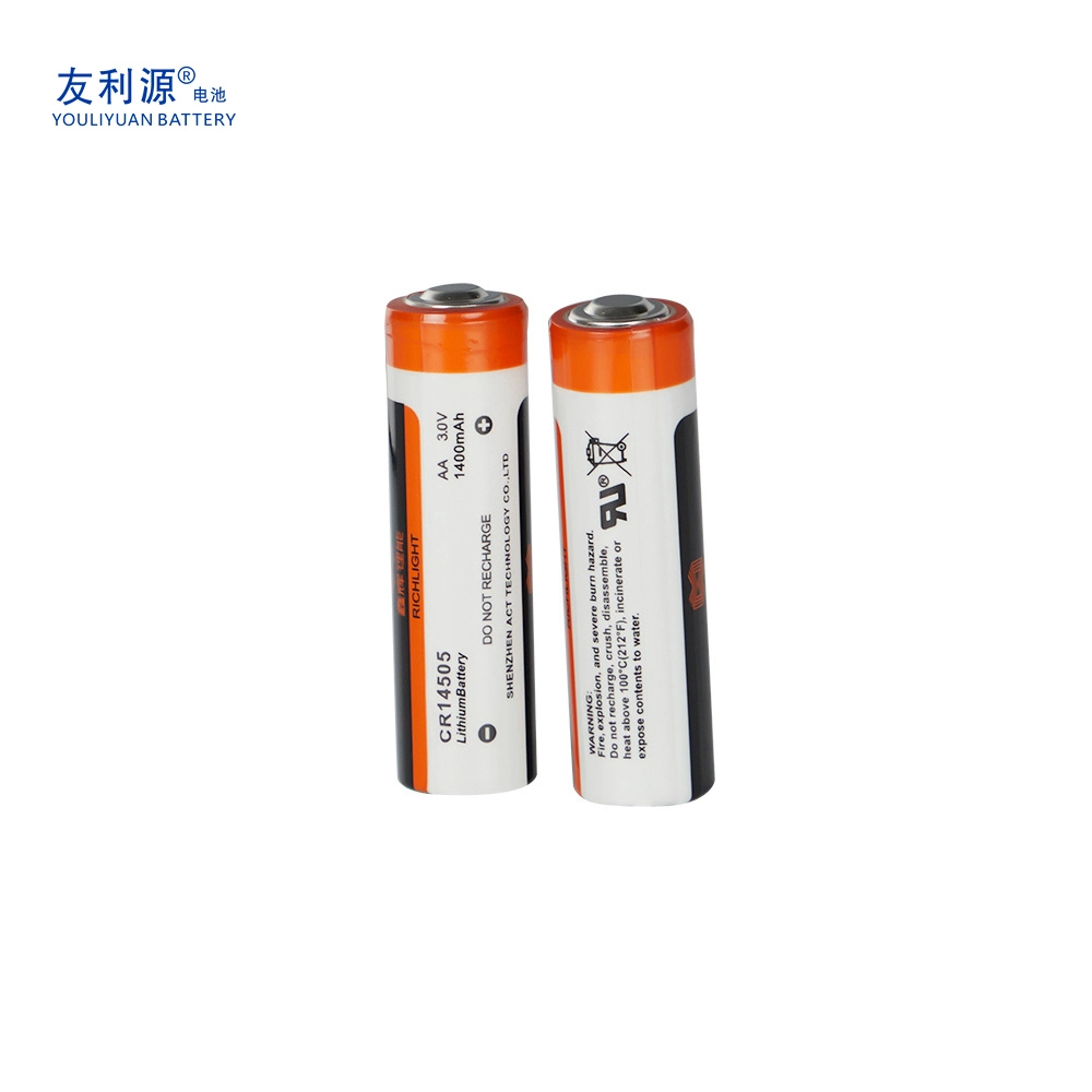 Bateria de lítio primária cilíndrica CR14505, de venda a quente, Li-MnO2 de 3,0V e 1400 mAh Bateria de célula seca sem tecnologia não recarregável e de boa potência
