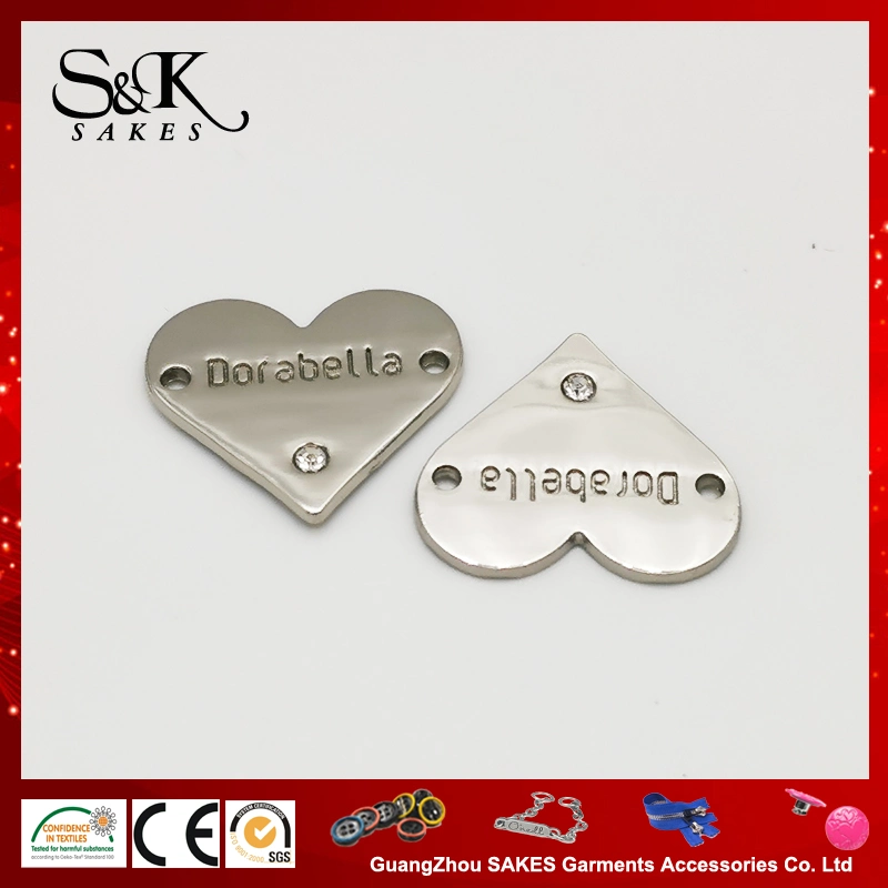 Aleación de zinc de metal personalizados con logo de aleación de metal, piedra de cristal para prendas de vestir de etiqueta y bolsas