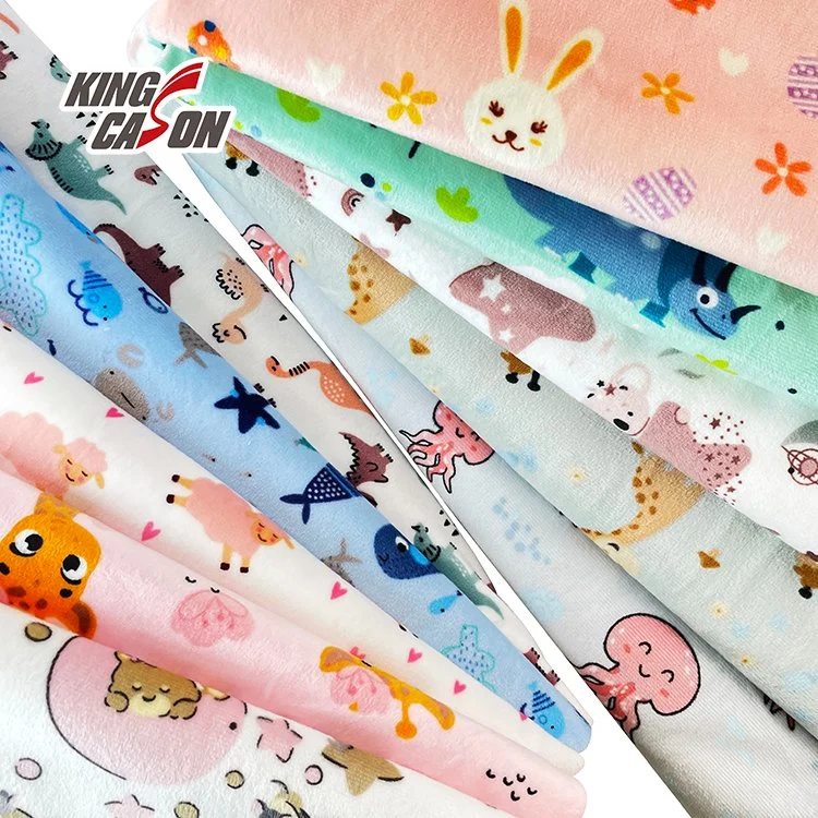 Kingcason Poly un côté des couleurs personnalisées Cartoon Jelly poisson Rgiraffe Dinosau Koala imprime Super tissu mou pour les enfants des couvertures de tissu pour bébé