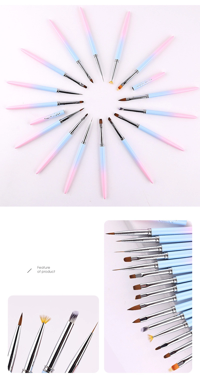 Pink-Blue New Acrylic Brush Flower Paint Nail Art Design Brushes Nail Art Liner Brush