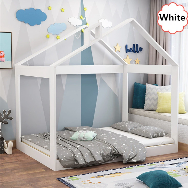 Children Poppy House Wood Twin Bed Platform Bed White Color