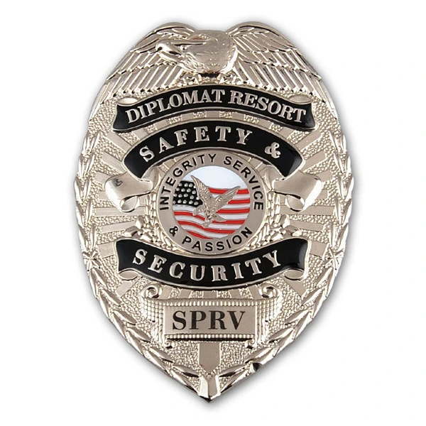 Custom Metal aleación de zinc brillante oro esmaltado Bandera de país 3D PIN día Nacional de Seguridad Sheriff Star Policía Badge