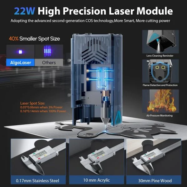 Algolaser Delta Laser Graviermaschine 22W Laser Cutter Laserschneiden Gravurwerkzeug für Holz Metall Aluminium Glas Leder