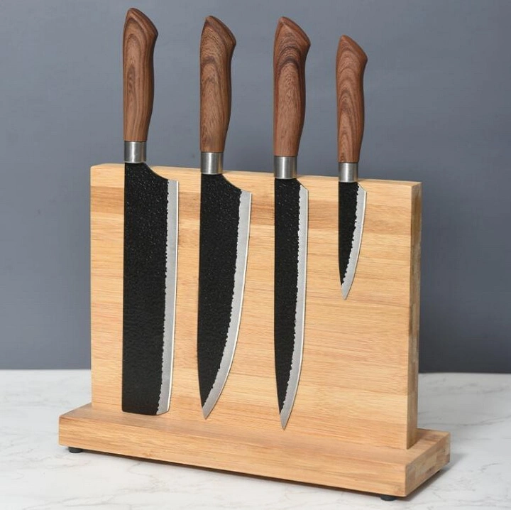 Cuisine multifonctionnelle recto-verso de stockage magnétique puissant bloc de couteau de bambou