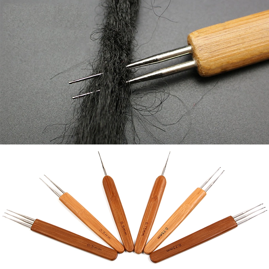 Agulha de Tecer com Cabo de Bambu, Agulha de Crochê para Tranças, Agulha de Crochê para Dreadlocks, Ferramentas para Fazer Perucas.