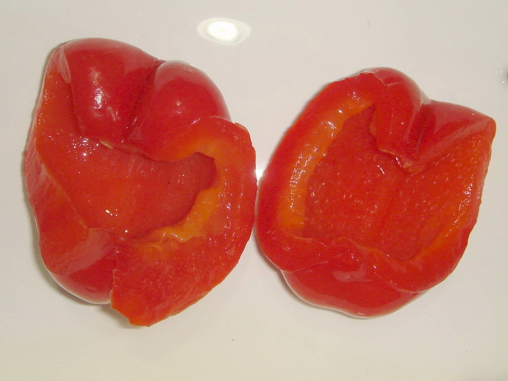 Sweet Red Pepper Halves in Glass Jar