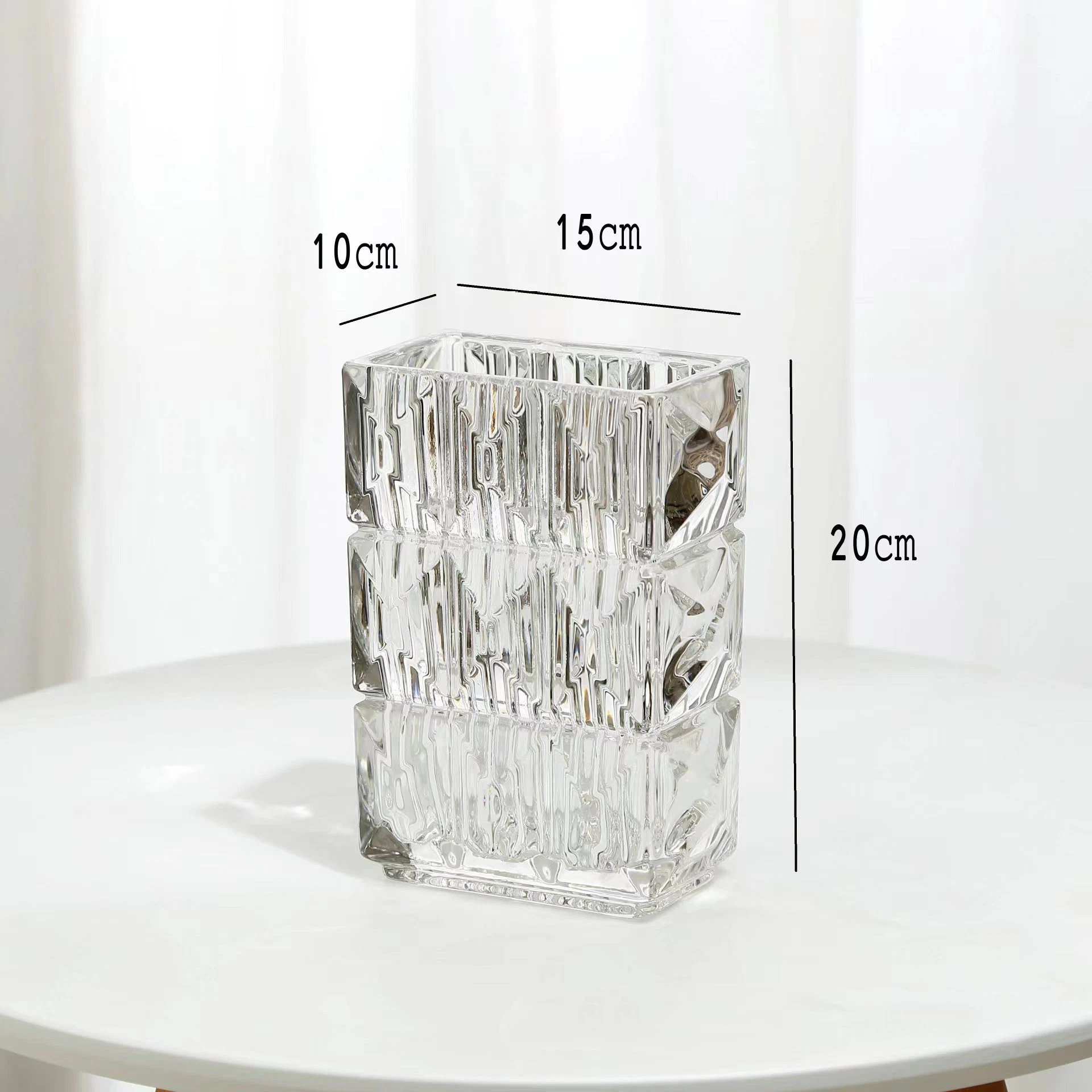 Cristal de diamant épaissie fleur rectangulaire à l'Ornement Vase en verre