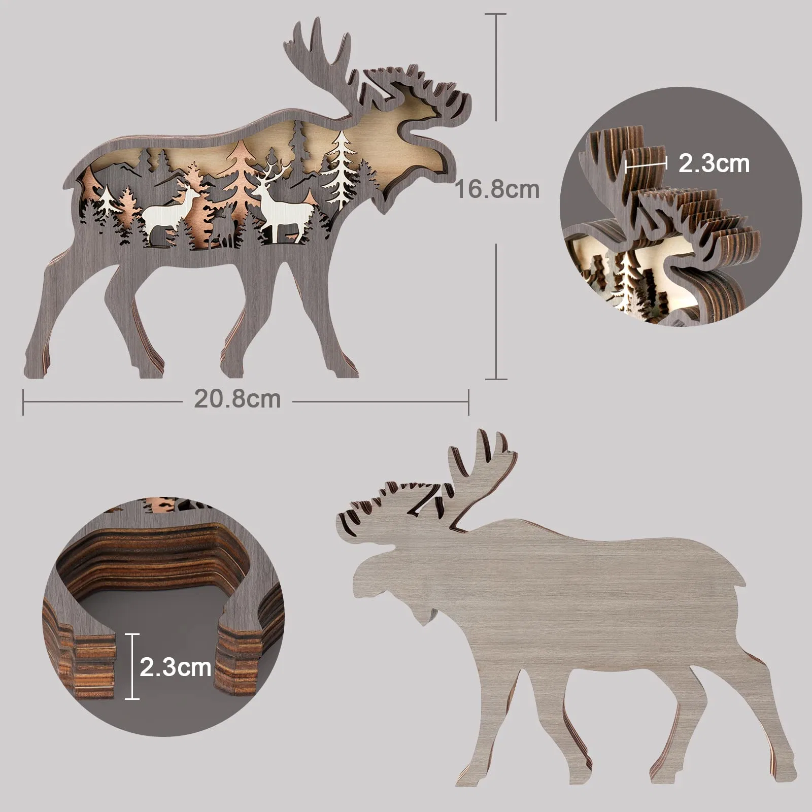 Kreatives Mehrschicht-Holz 3D Schnitzerei Wald Tier Elch Holz Kunsthandwerk für Zuhause Möbel Wanddekorationen