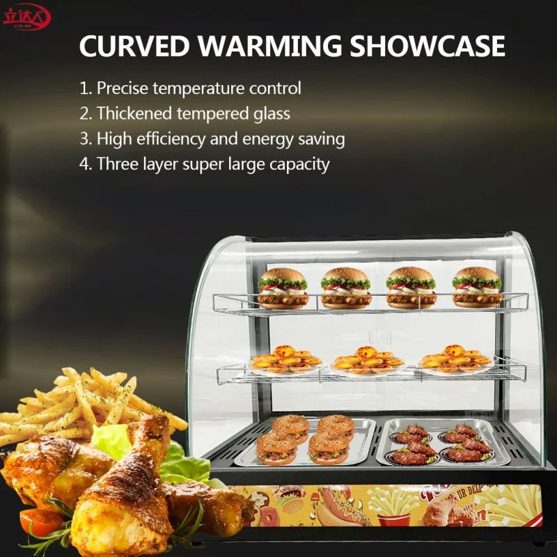 Lida nuevo tipo de alimentos de la pantalla eléctrica más caliente del calentador de comida caliente los alimentos escaparate Contador con 2 capas
