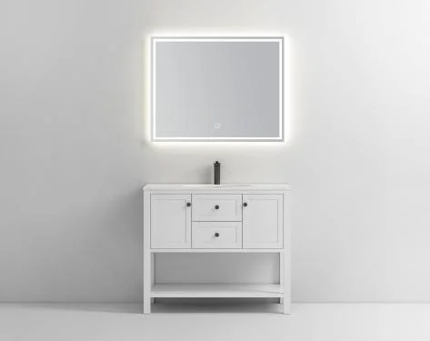 Bathroom Cabinet Floor Standing Waterproof White Bathroom Furniture Cabinet Large Storage Space with LED Mirror