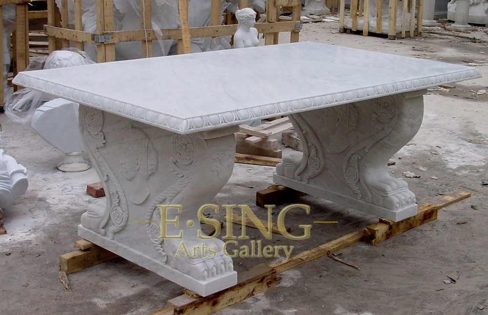 Hand Carved Outdoor Garden Landscaping Dining Room Decoration Natural Marble Table Stone Benches