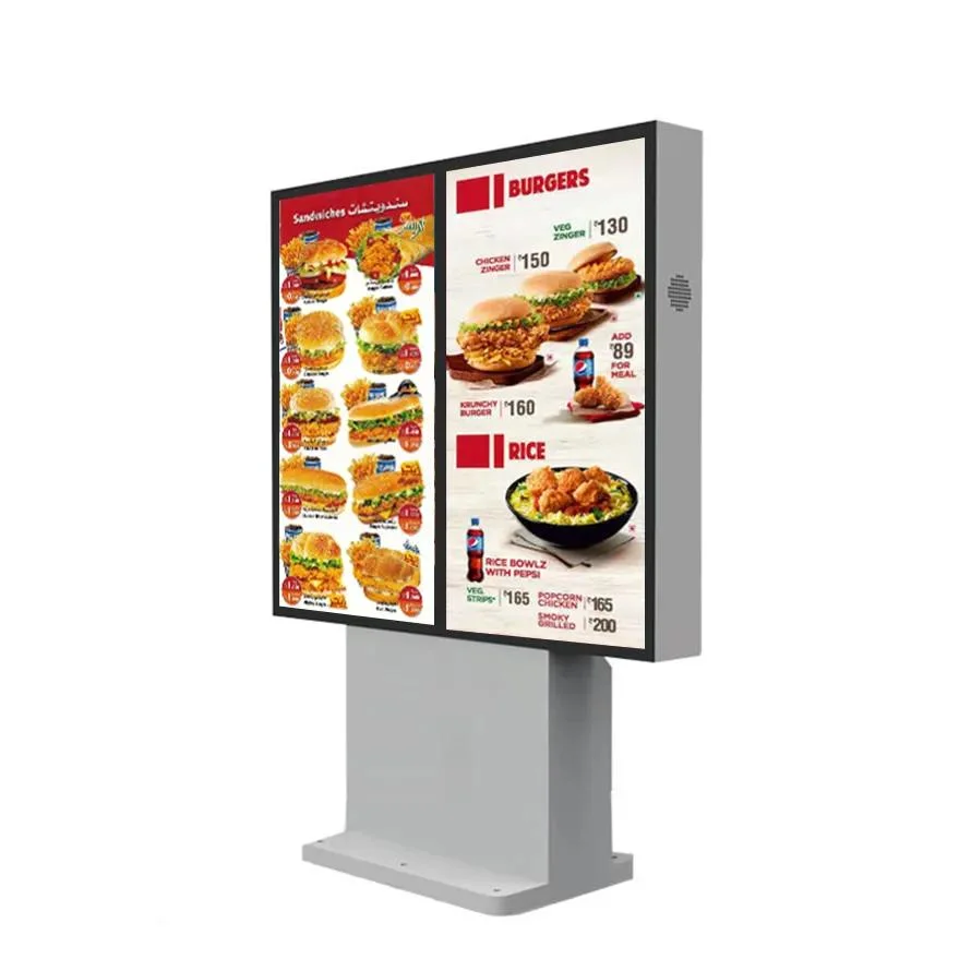 Heißer Verkauf 55 Zoll Outdoor Dual-Bildschirm Digital Drive Thru Menü Boards Wasserdichte LCD Werbung Digital Signage und Displays