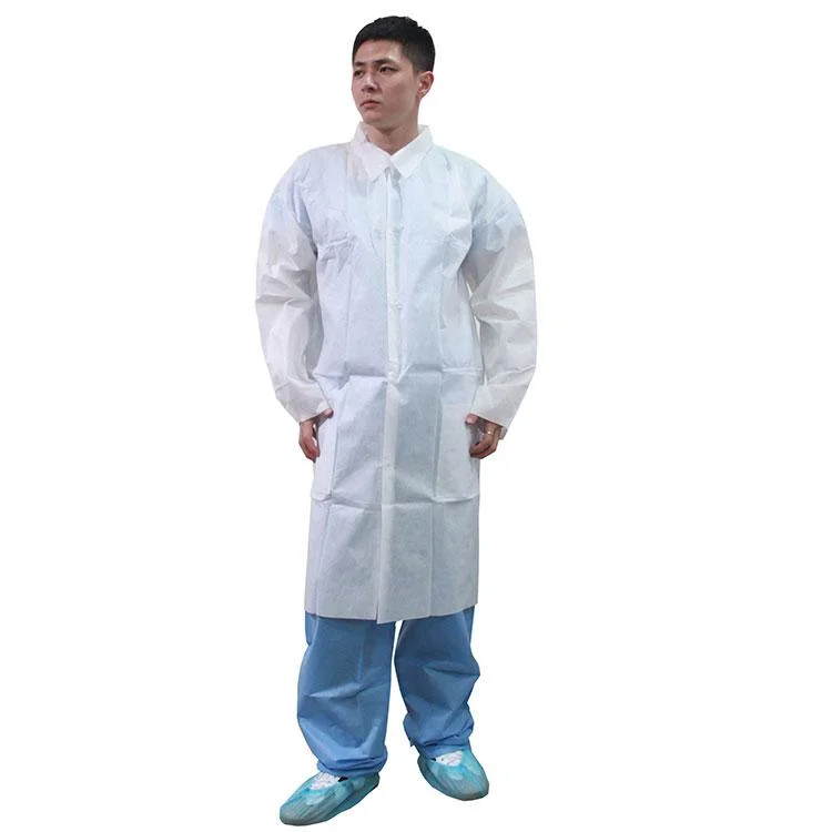 Disposable Surgic Gown White Laboratory Coat Medical Protective Workwear with Pocket Workwear